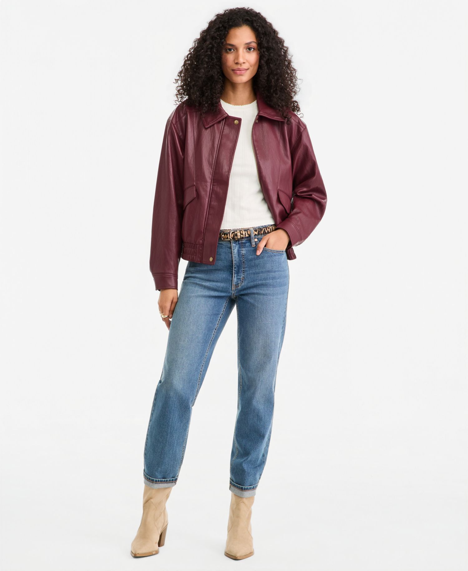 Women's Faux Leather Bomber Jacket