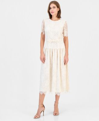 Women's Tiered Short-Sleeve Lace Midi Dress