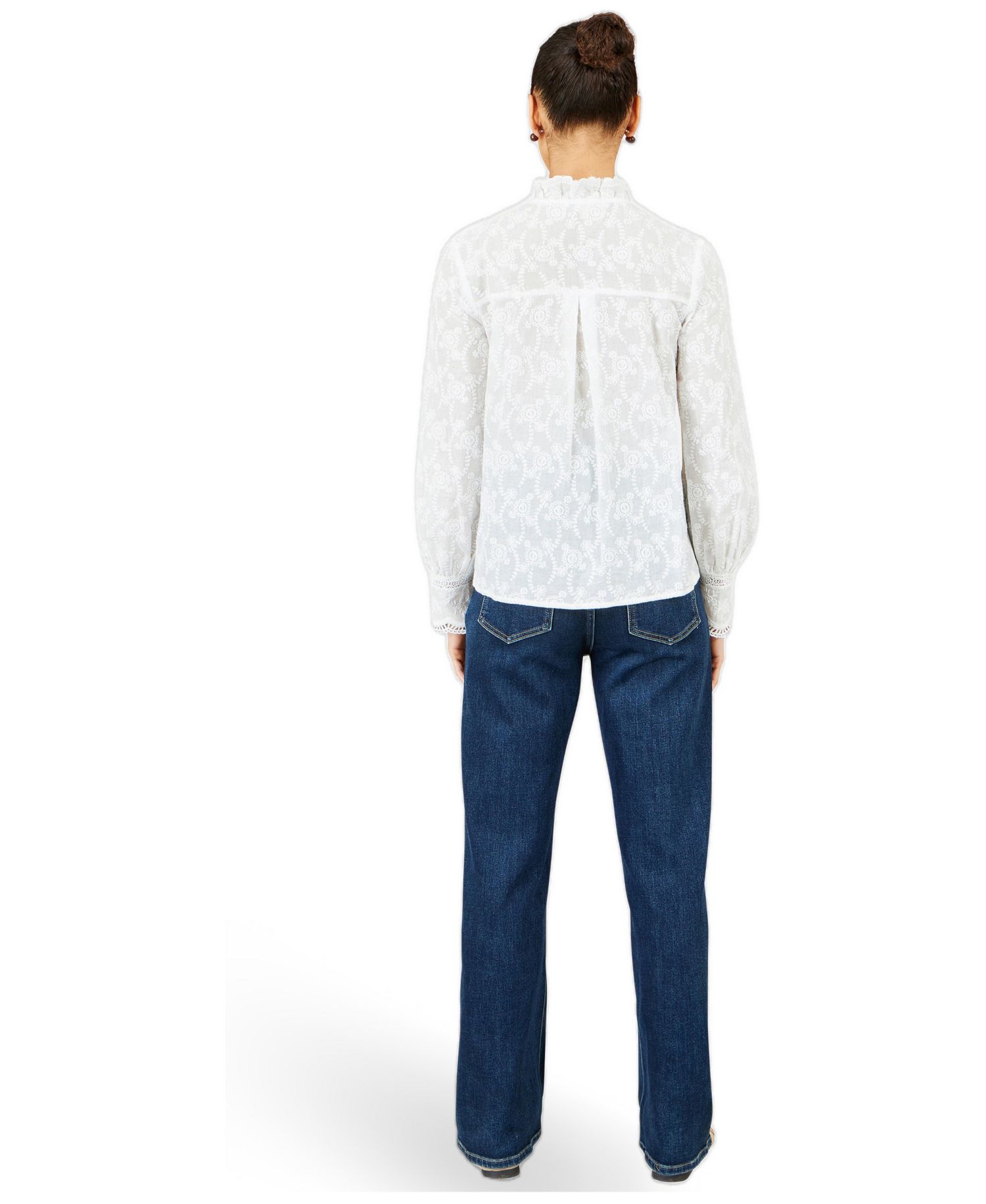 Women's Long-Sleeve Lace-Detail Cotton Blouse