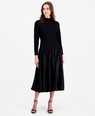 Women's Drop-Waist Mock-Neck Bubble-Skirt Dress
