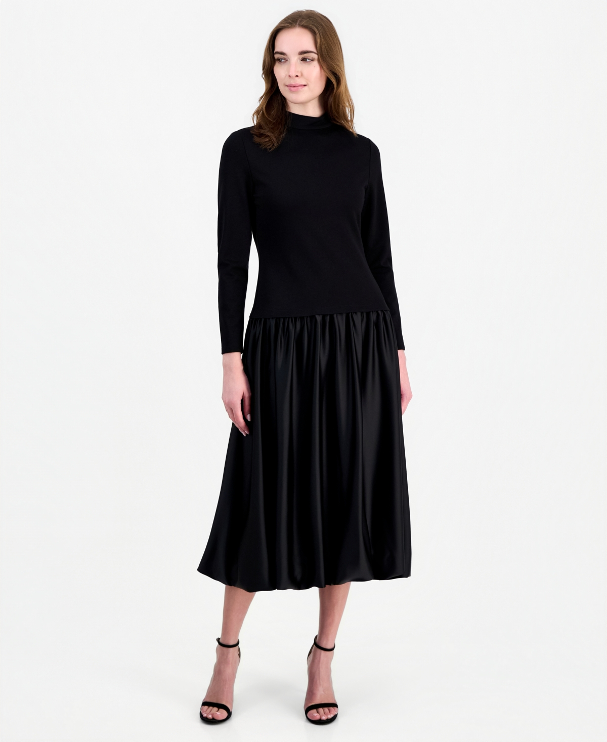 Anne Klein Women's Drop-Waist Mock-Neck Bubble-Skirt Dress