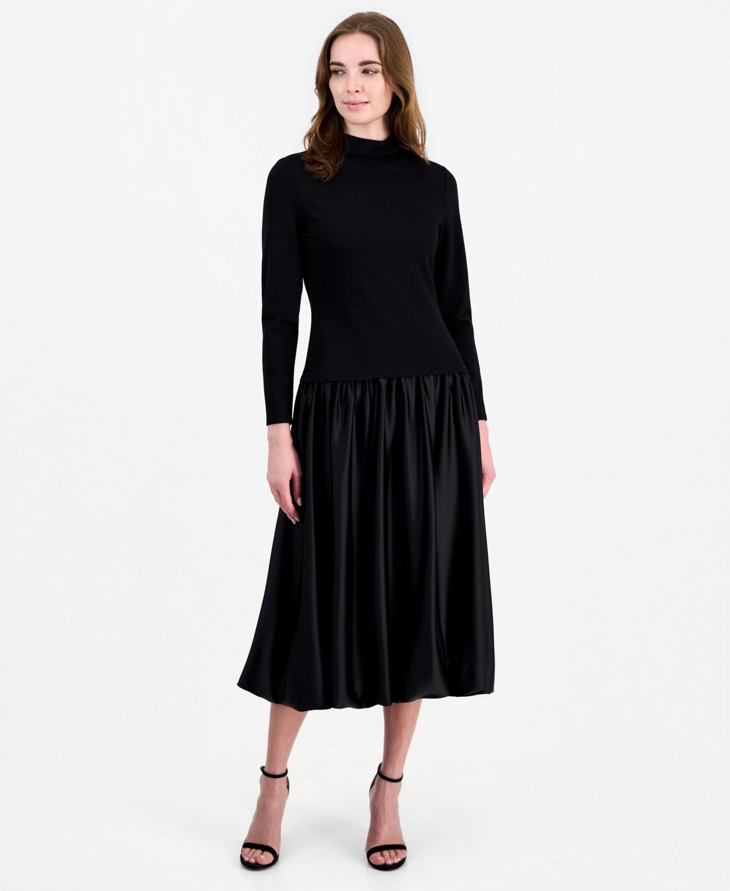 Women's Drop-Waist Mock-Neck Bubble-Skirt Dress