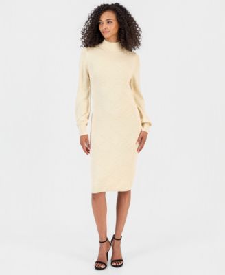 Women's Bobble Diamond Stitch Turtleneck Midi Dress