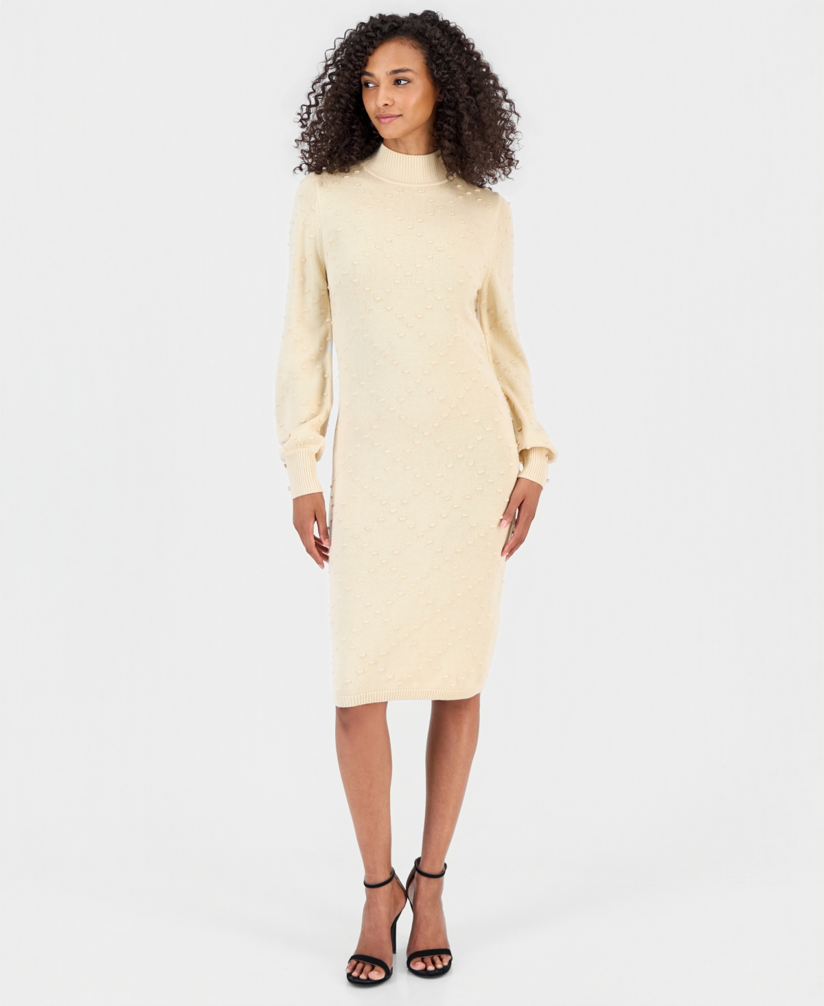 Anne Klein Women's Bobble Diamond Stitch Turtleneck Midi Dress