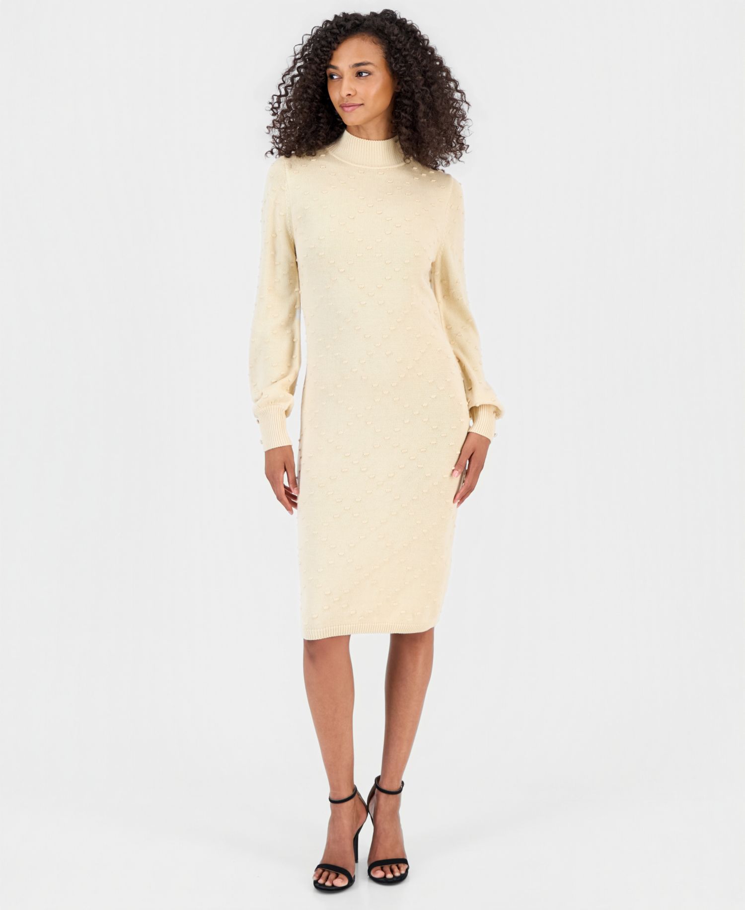 Women's Bobble Diamond Stitch Turtleneck Midi Dress
