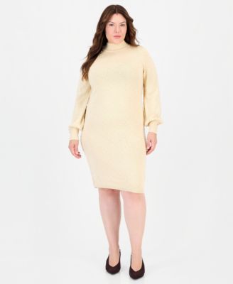 Plus Size Turtleneck Long-Sleeve Diamond-Pattern Dress