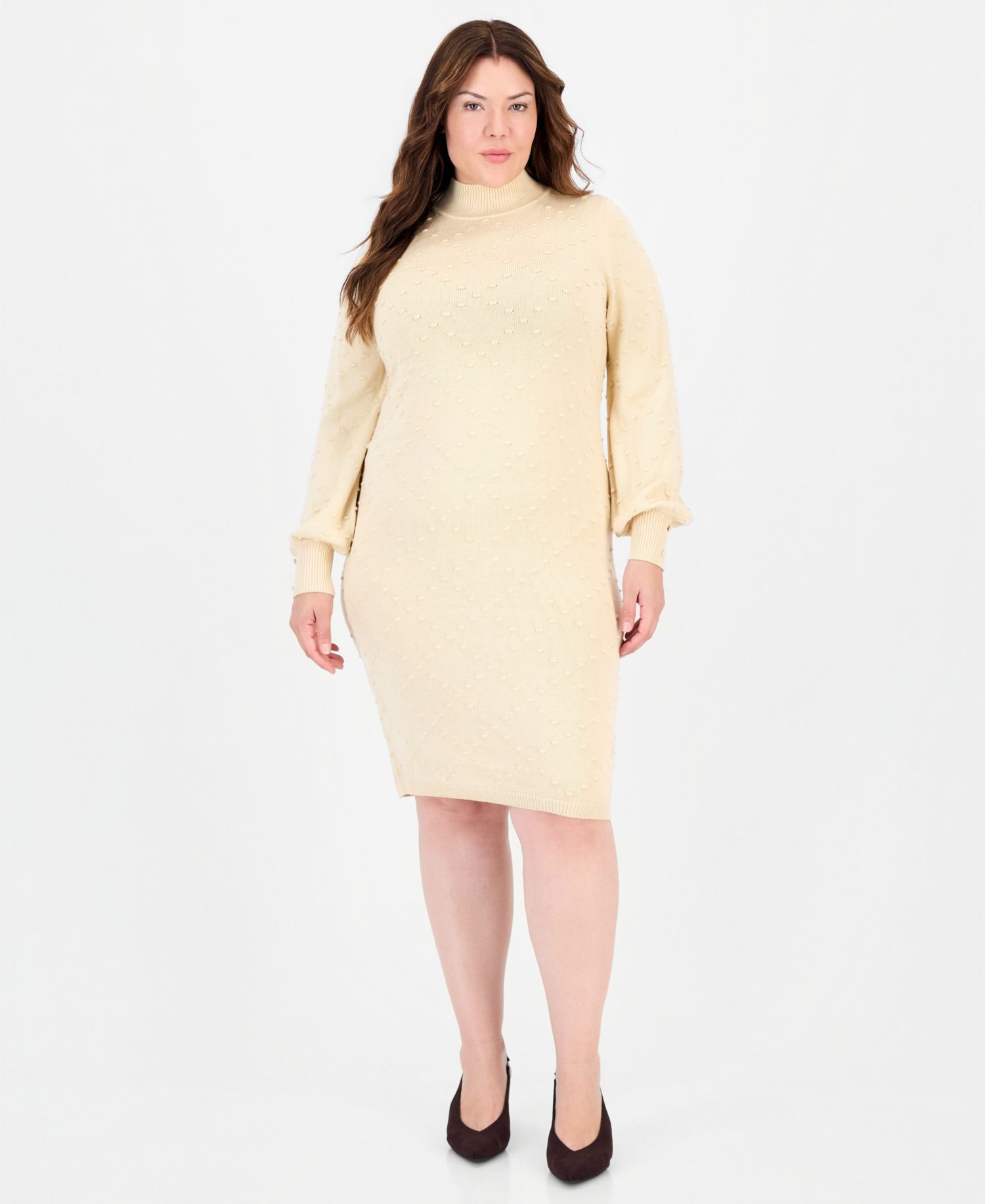 Plus Size Turtleneck Long-Sleeve Diamond-Pattern Dress