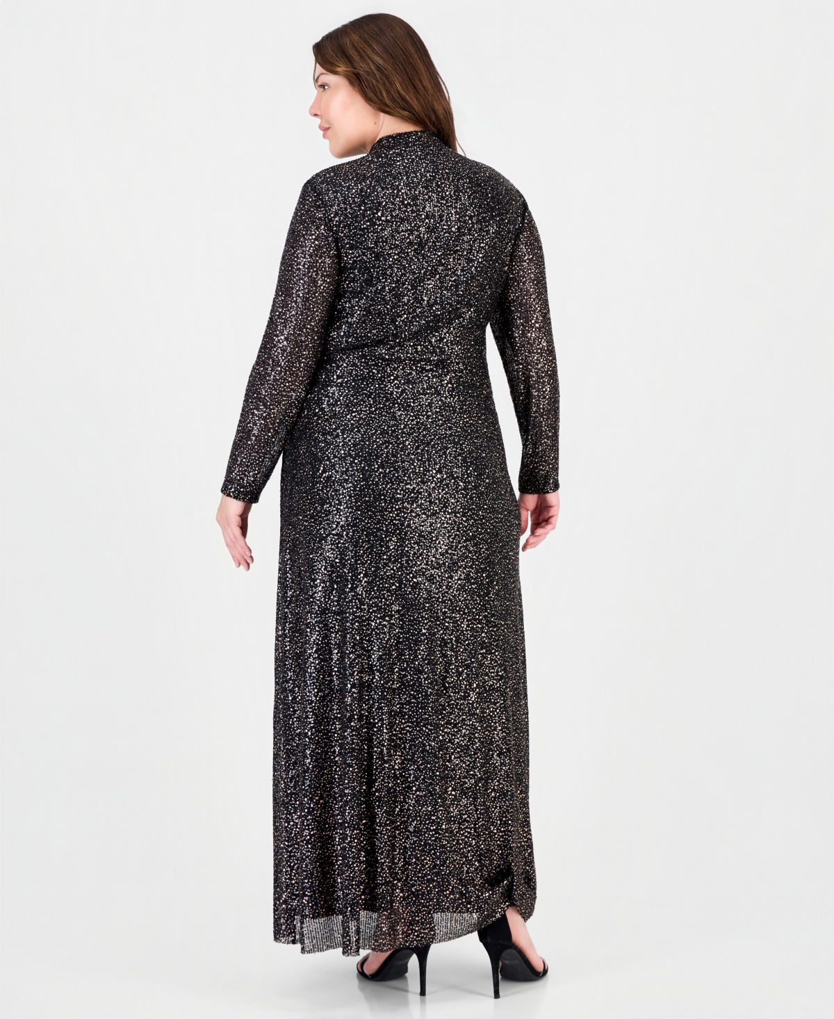 Anne Klein Plus Twist Front V-Neck Long-Sleeve Maxi Dress