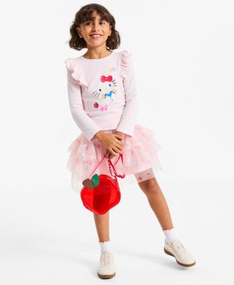 Toddler's & Little Girls' Long Sleeve Top, Tiered Tulle Skirt and Crossbody Bag, 3-Piece Set