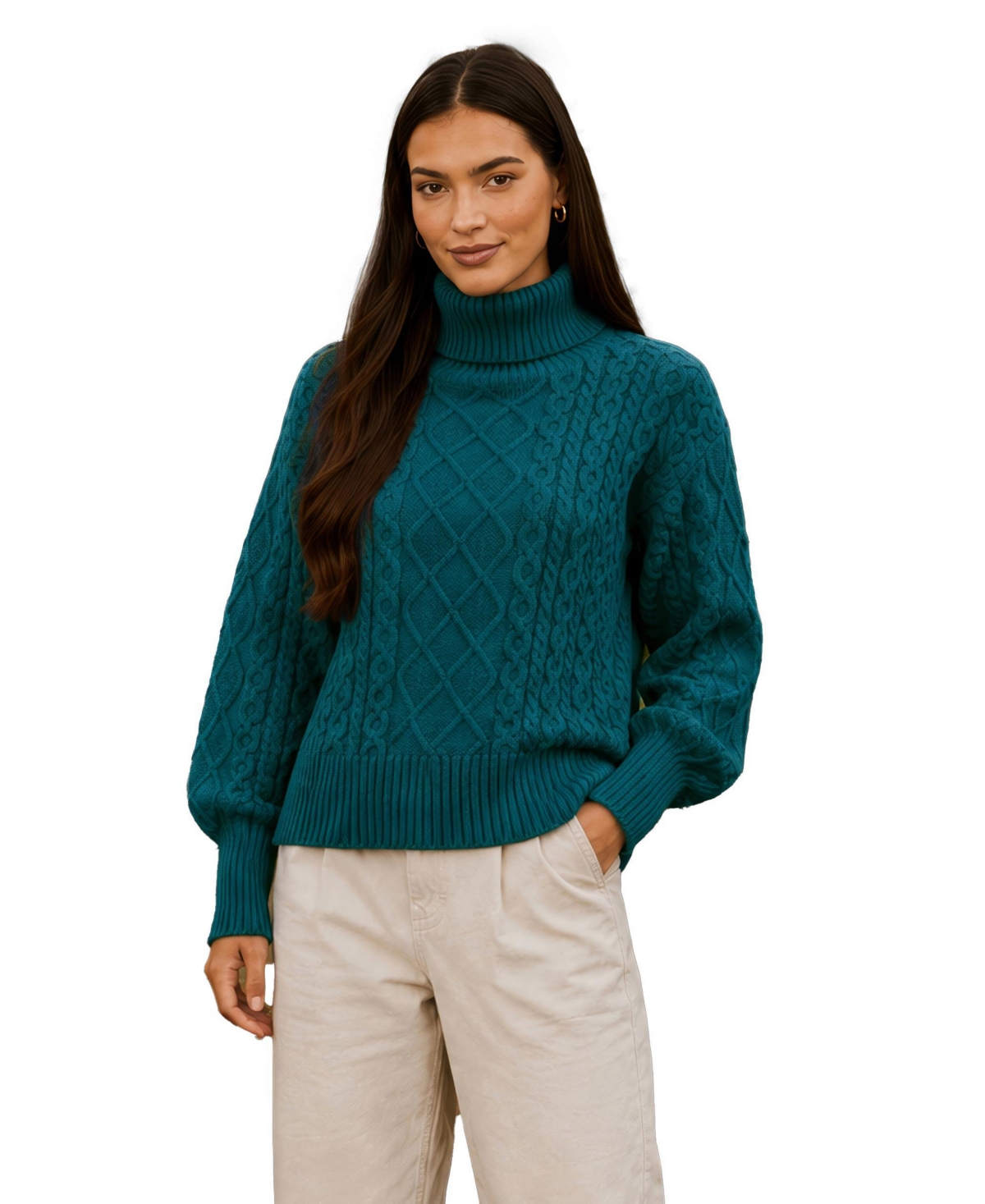 Yumi Women's Cable-Knit Turtleneck Pullover Sweater