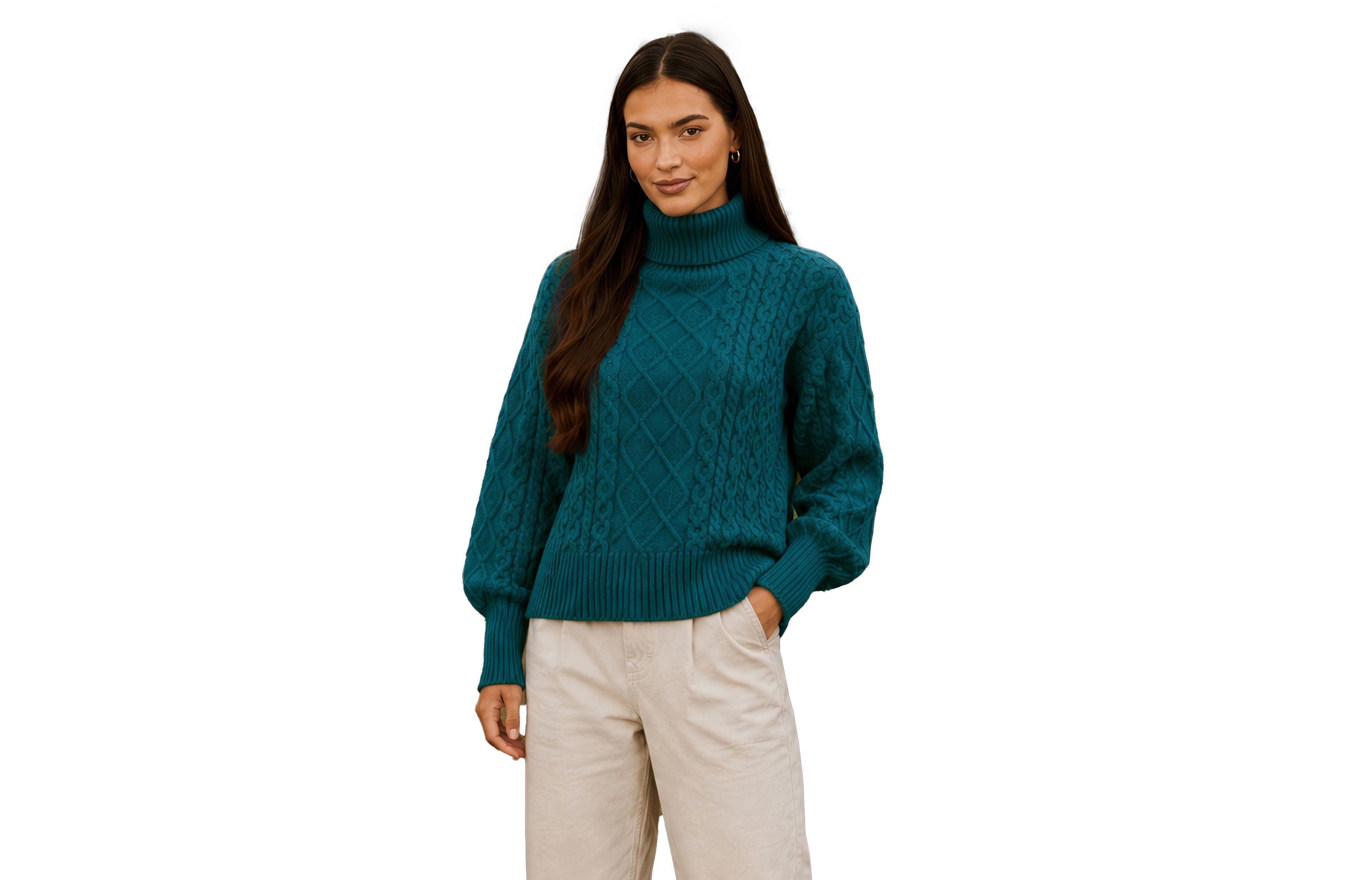 Yumi Women's Cable-Knit Turtleneck Pullover Sweater