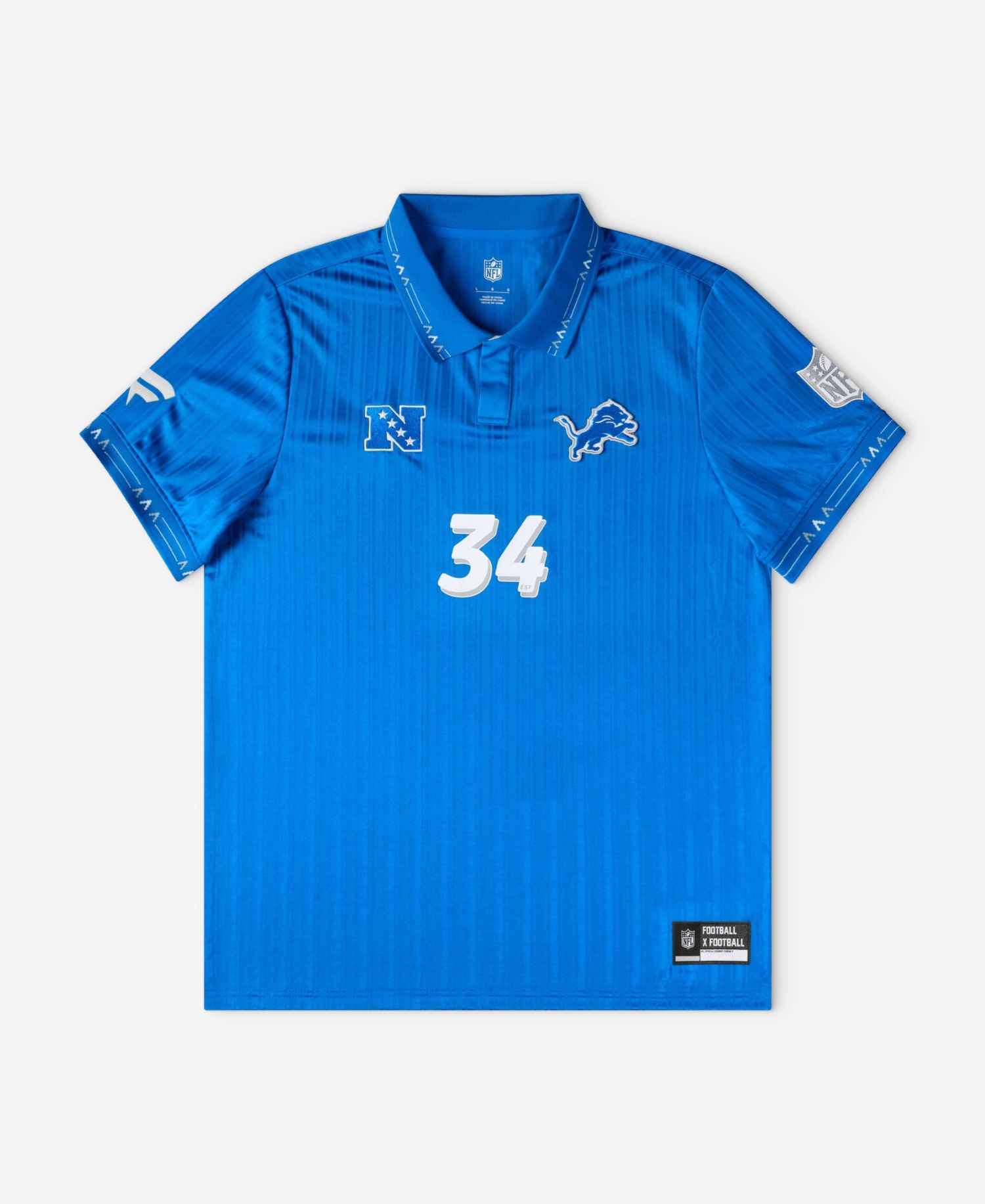 Men's Blue Detroit Lions Football x Football Collared Fan Jersey