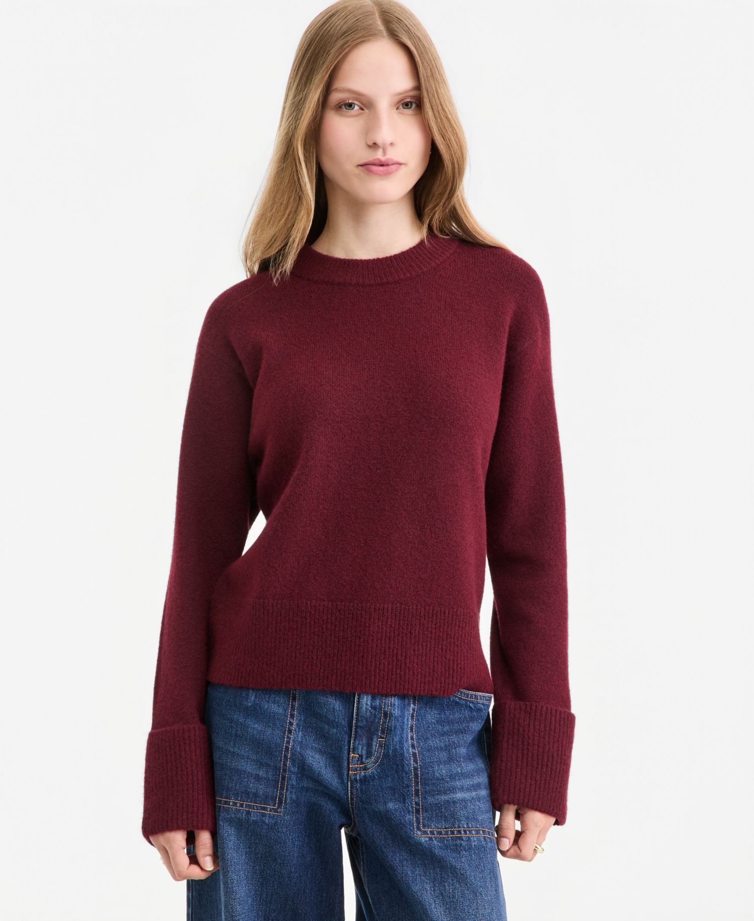 Women's Crewneck Cuff Sleeve Pullover Sweater