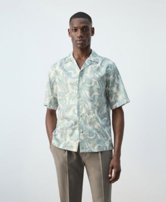 Men's Bowling Collar Printed Cotton Shirt