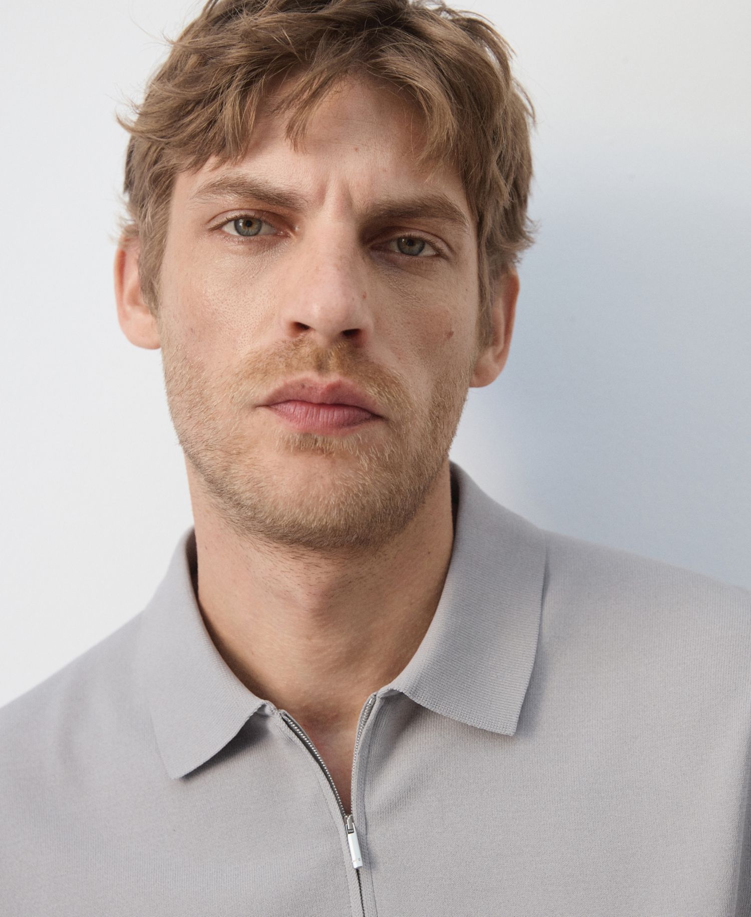 Men's Knitted Zip Polo Shirt