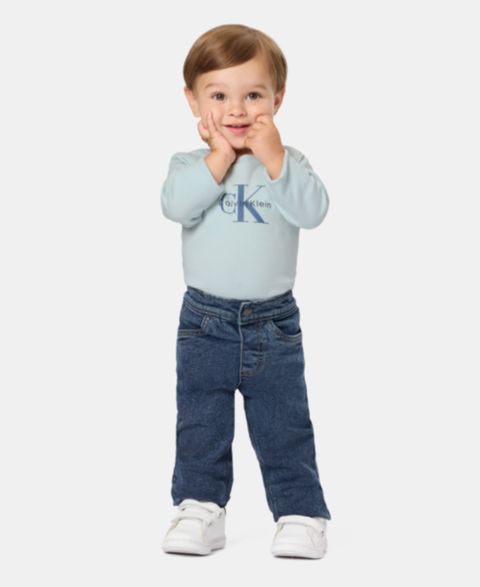 Детский комплект Calvin Klein для малыша: боди с длинным рукавом и брюки, 2 предмета, цвет: Синий
