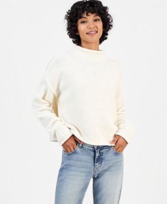 Juniors' Roll Mock Neck Chenille Long-Sleeve Sweater