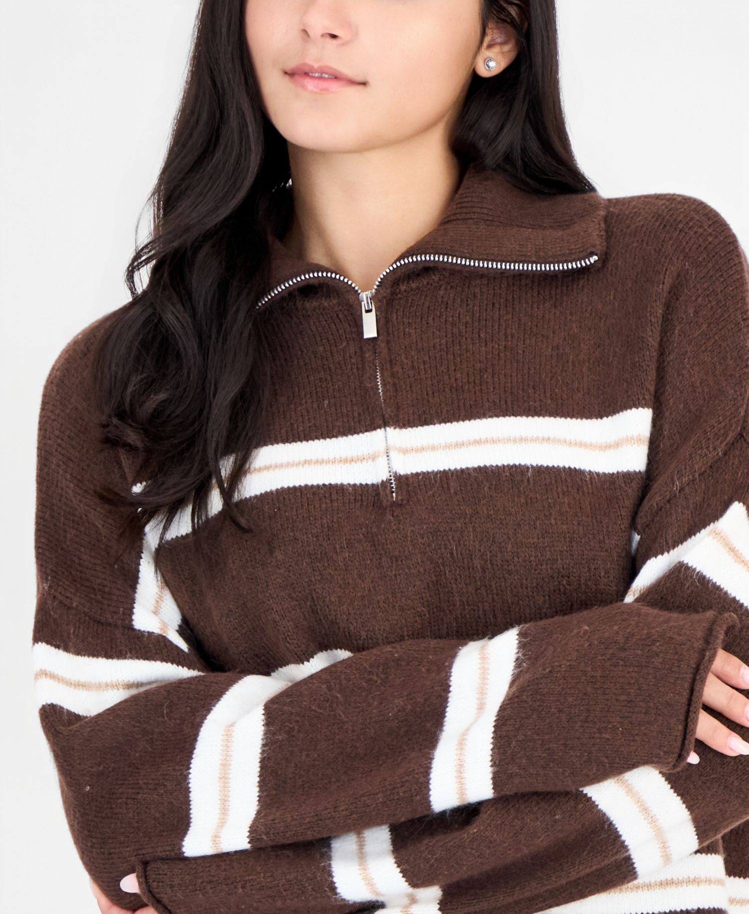 Juniors' Quarter-Zip Mock Neck Pullover