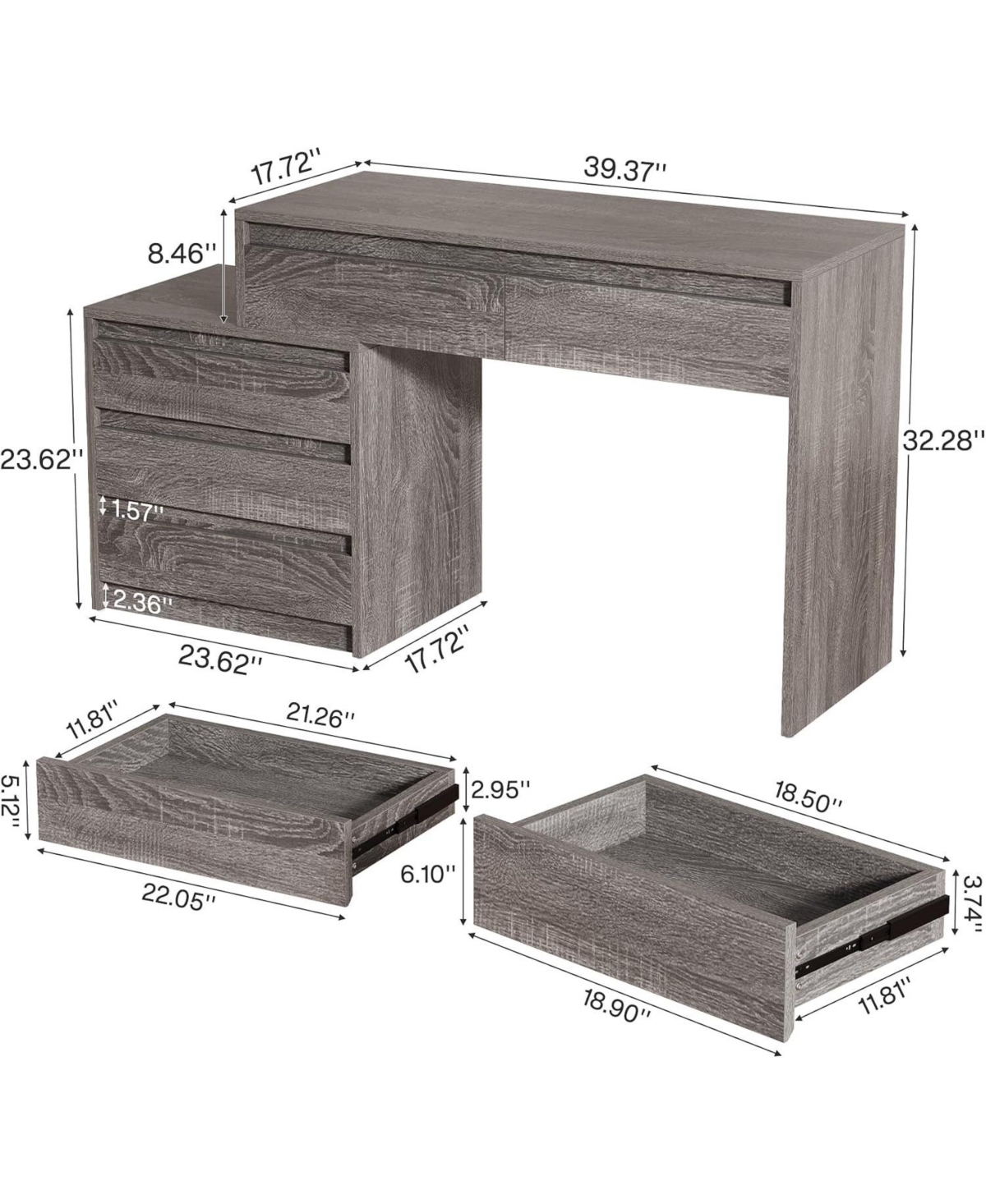 Tribesigns Computer Desk with 5 Drawers: Home office desk with file cabinet and printer stand. Rustic workstation for small spaces