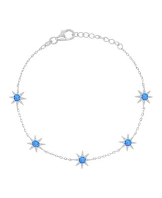 Rhodium Over Sterling Silver Blue Spinel Sun Station Bracelet 