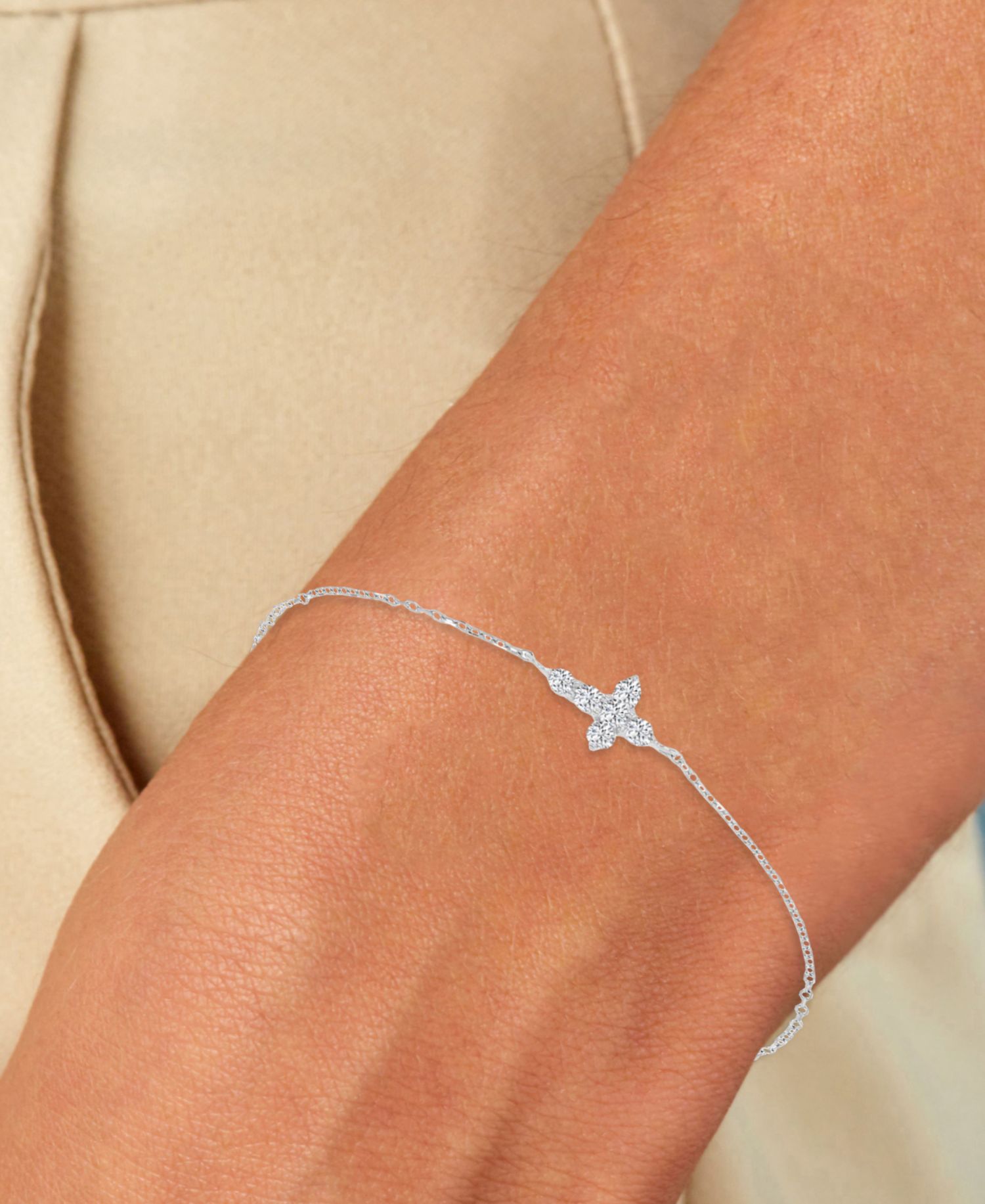 Rhodium Over Silver Cubic Zirconia Cross Bracelet