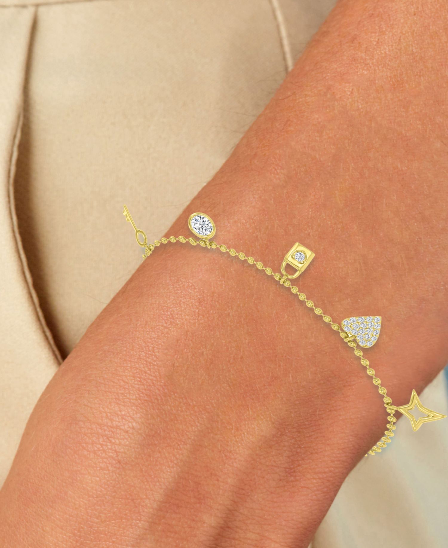 14k Gold Over Sterling Silver Cubic Zirconia Key and Lock Bracelet