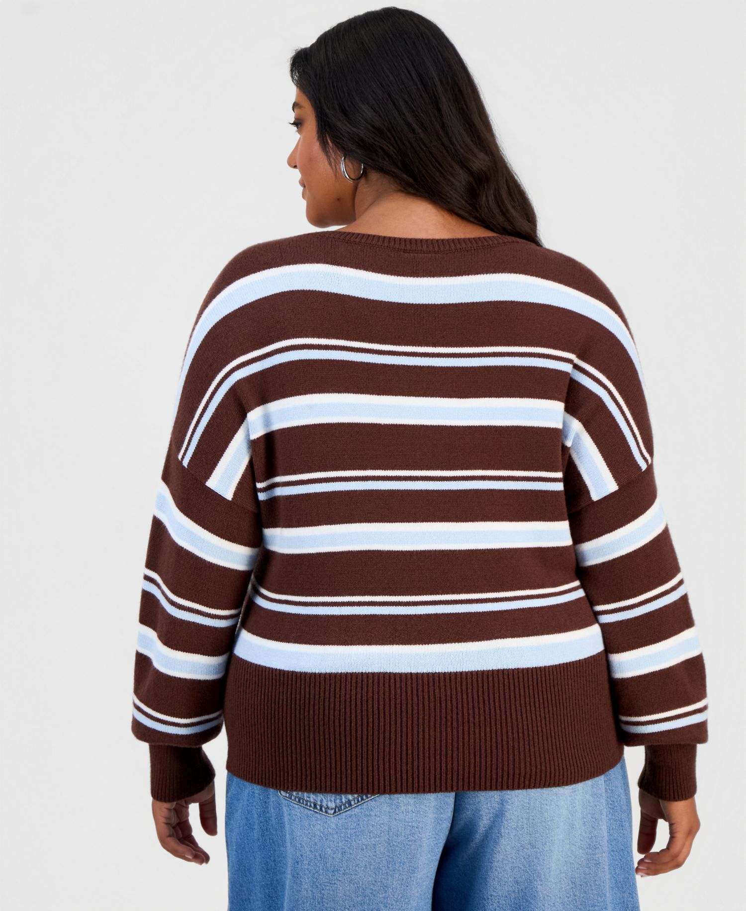 Plus Size Striped Crewneck Long-Sleeve Sweater