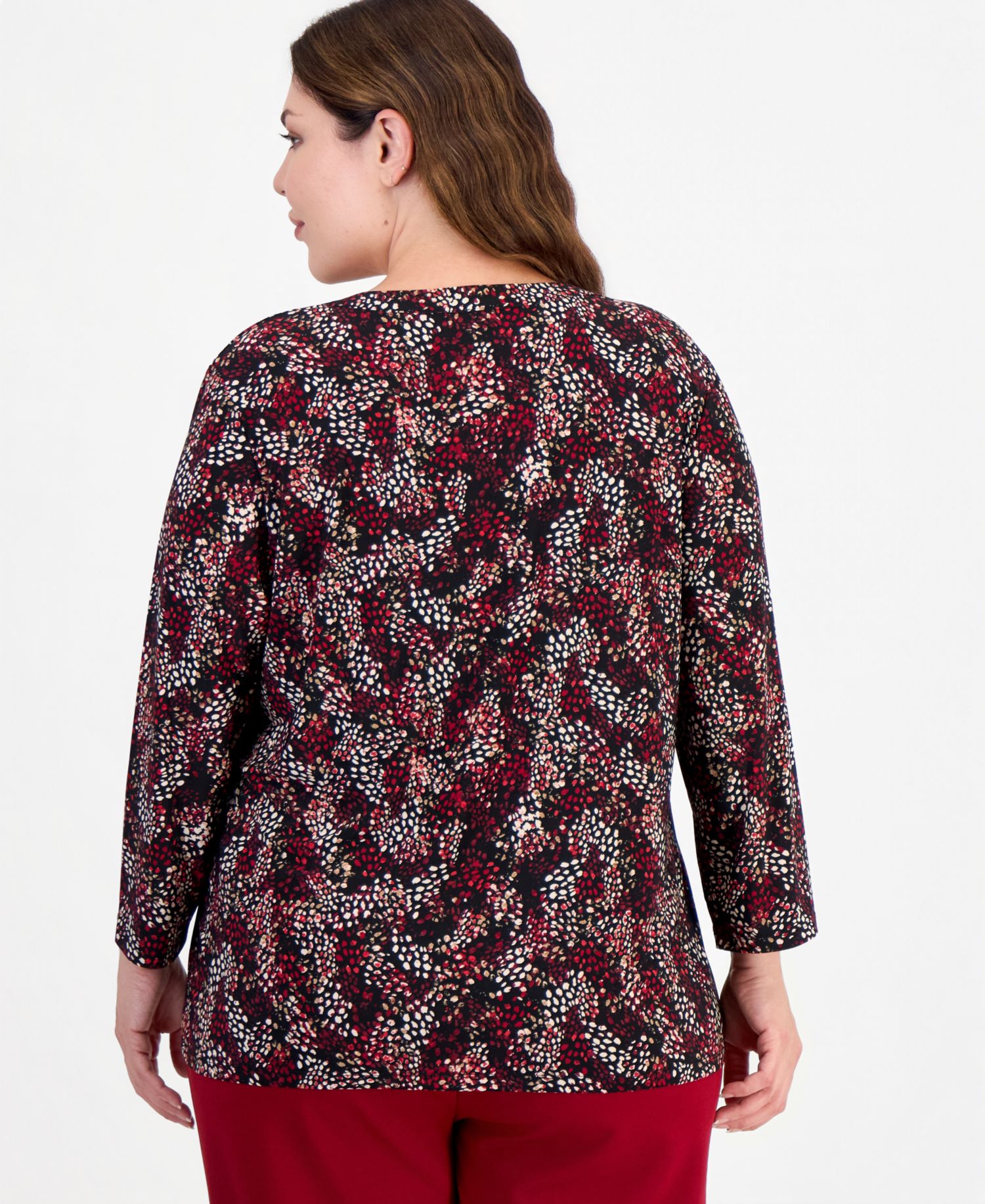 Plus Size Henley 3/4-Sleeve Printed Top