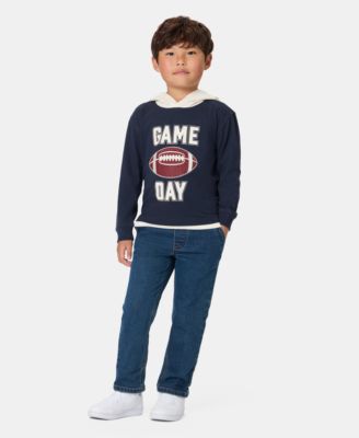 Toddler Boys' 2T-5T Football Graphic Hoodie T-Shirt and Denim Pants, 2-Piece Set