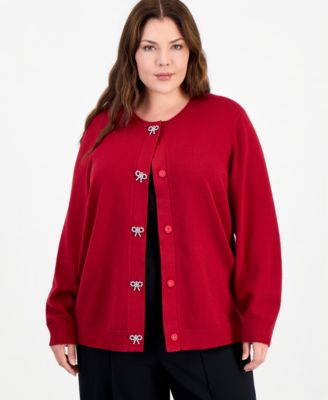 Plus Size Embellished Crewneck Long-Sleeve Cardigan