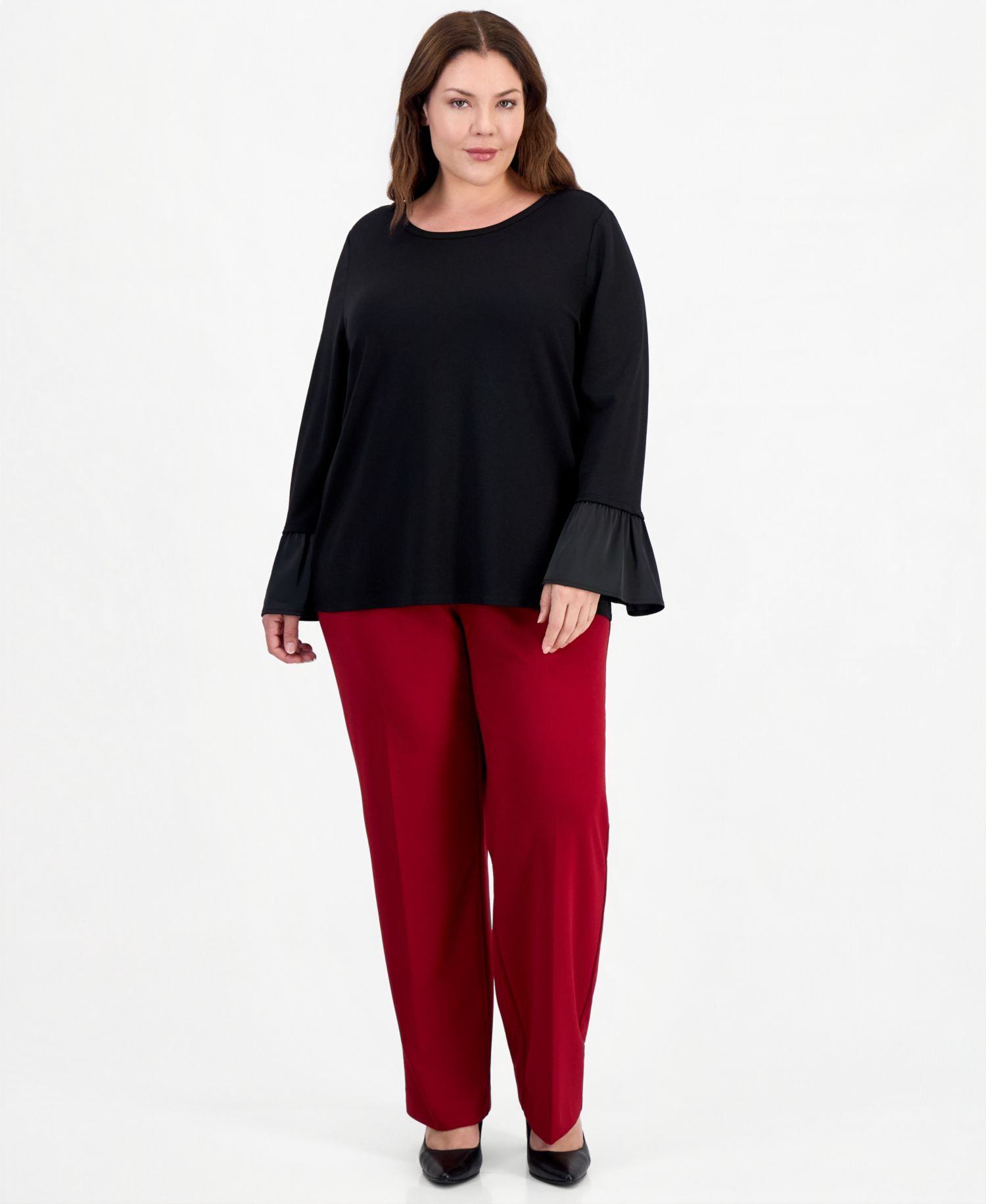 Plus Size Satin Flutter Sleeve Blouse