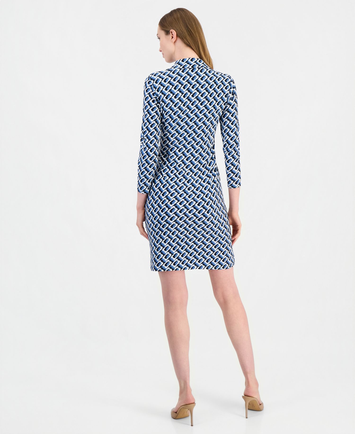 Women's Notched-Collar 3/4-Sleeve Wrap Dress