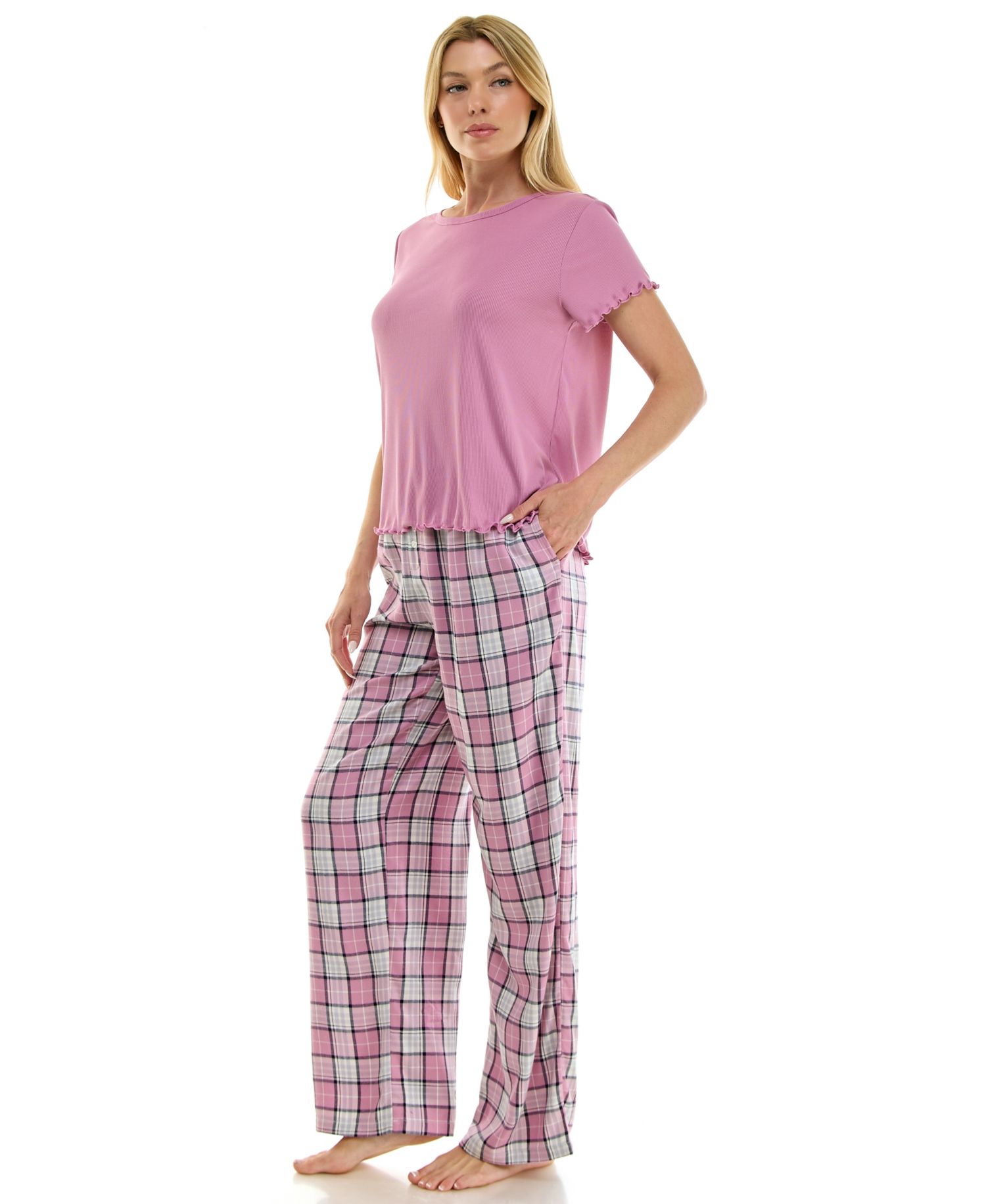Women's Crew Neck Lettuce-Edge Trim Short-Sleeve Tee