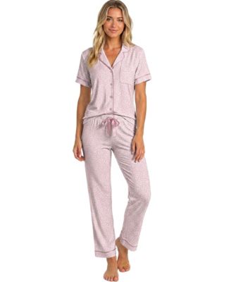 Women's Satin Piping Notch Collar Pajama Set, 29" Inseam