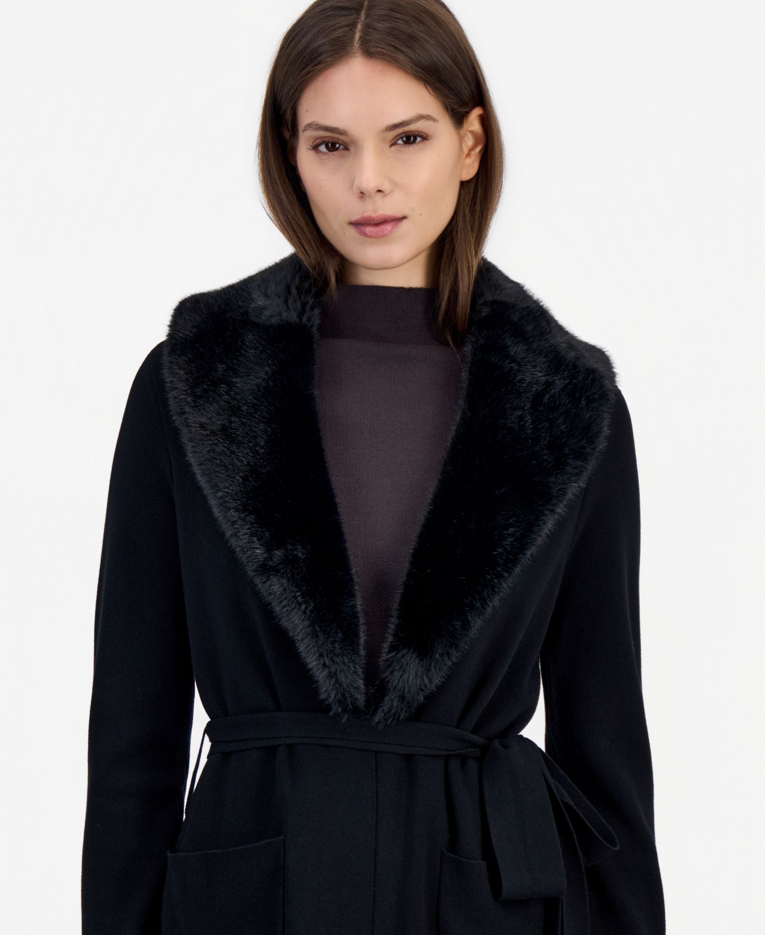 Women's Faux Fur Shawl Collar Mid-Length Jacket