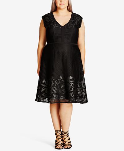 City Chic Trendy Plus Size Mesh-Overlay Fit & Flare Dress