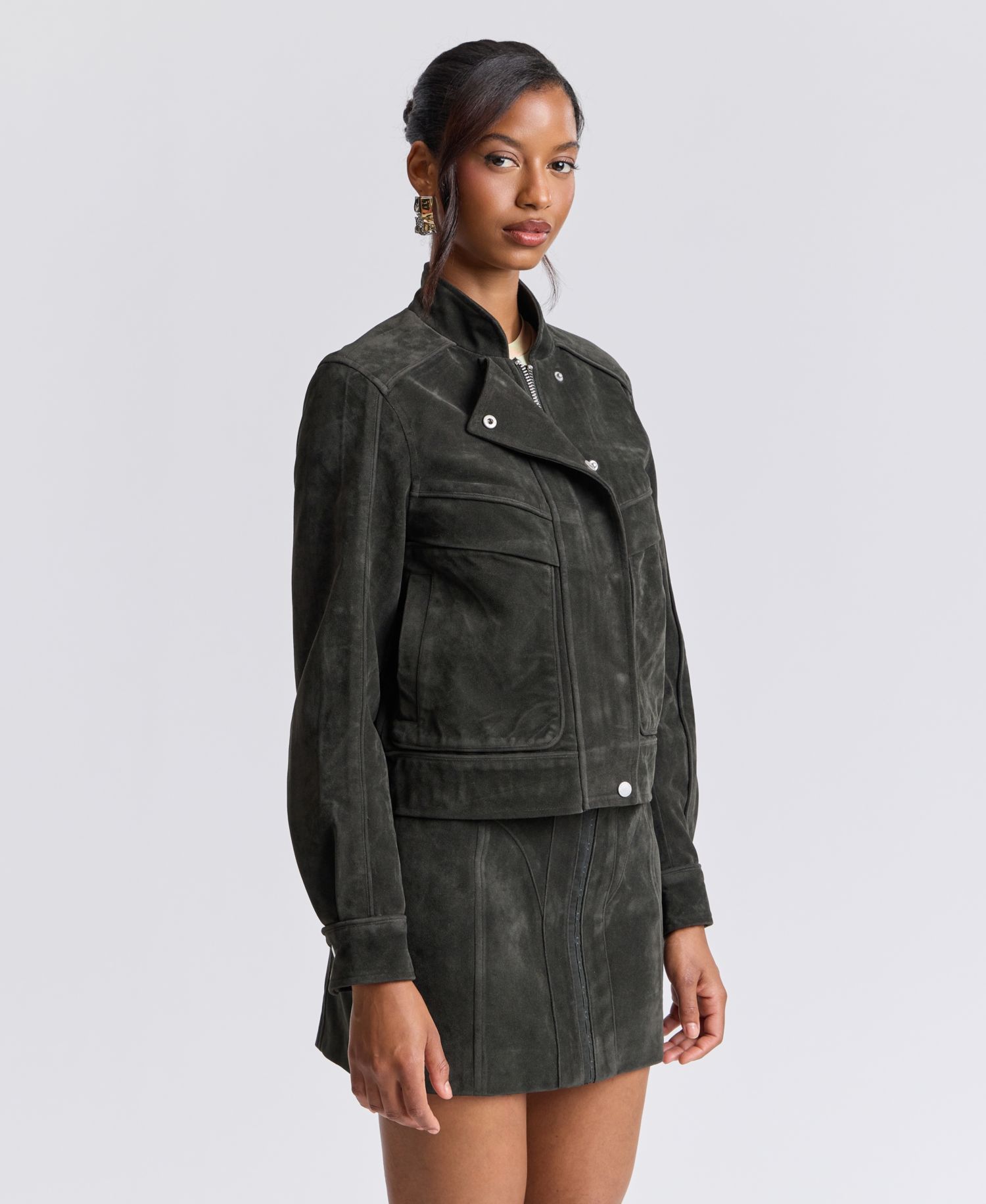 Women's Asymmetrical Bomber Zip-Front Faux Suede Jacket
