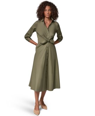 Women's Poplin Collared 3/4-Sleeve Shirt Dress