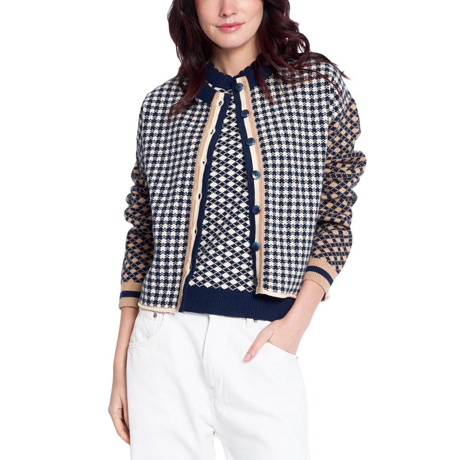 Women's Marlo Mixed Check Plaid Long-Sleeve Cardigan
