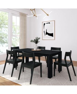 72" Modern Solid Wood Dining Table Set, Wirebrush + 6 Chairs