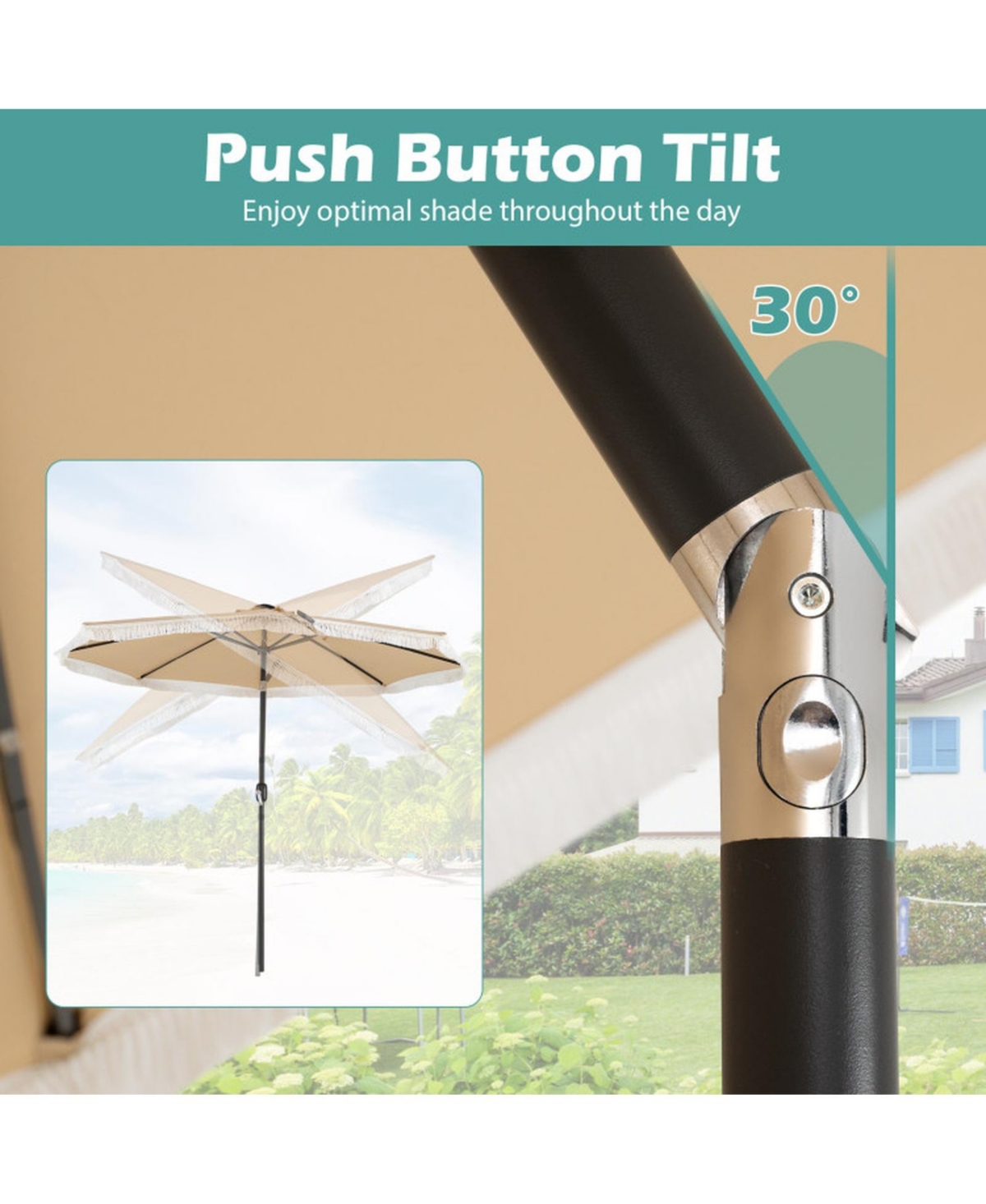 Gouun Solar Patio Umbrella with 24 Led Lights and Tassel for Yard