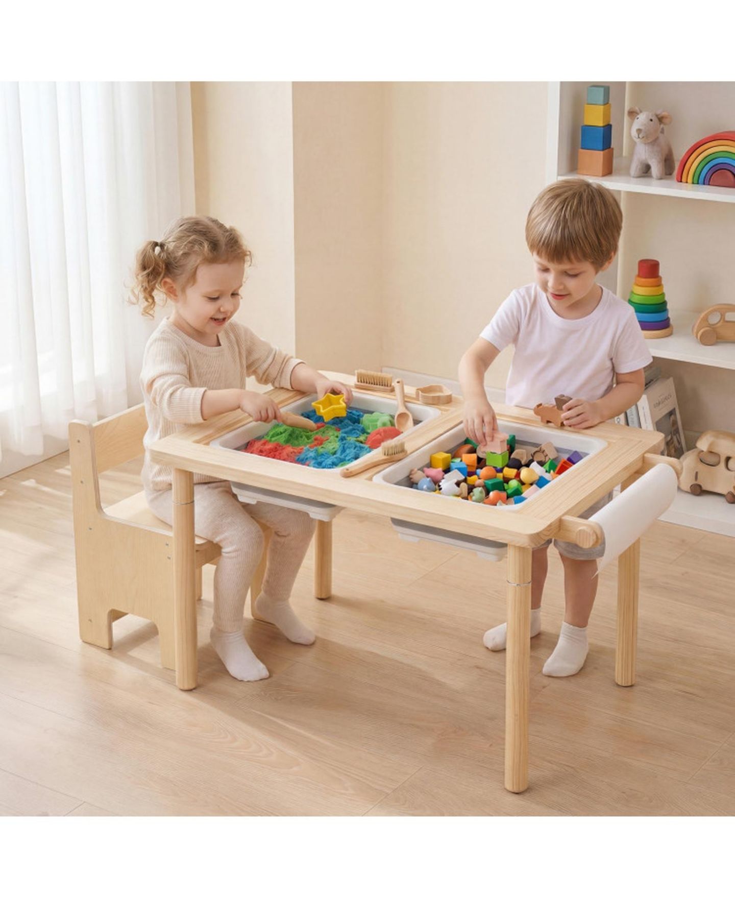 Детская игрушка HONGGE 6-In-1 Kids Sensory Table With Adjustable-Height Legs, Ages 3+, цвет: Сосновый — фото 2