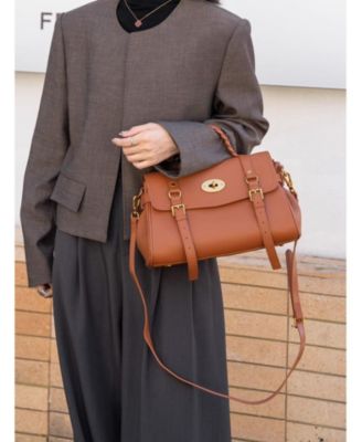 Women's Lore Genuine Leather Heritage Satchel Bag, Top Handle Crossbody Shoulder Purse, Turn Lock Flap Messenger Work Handbag thumbnail 4