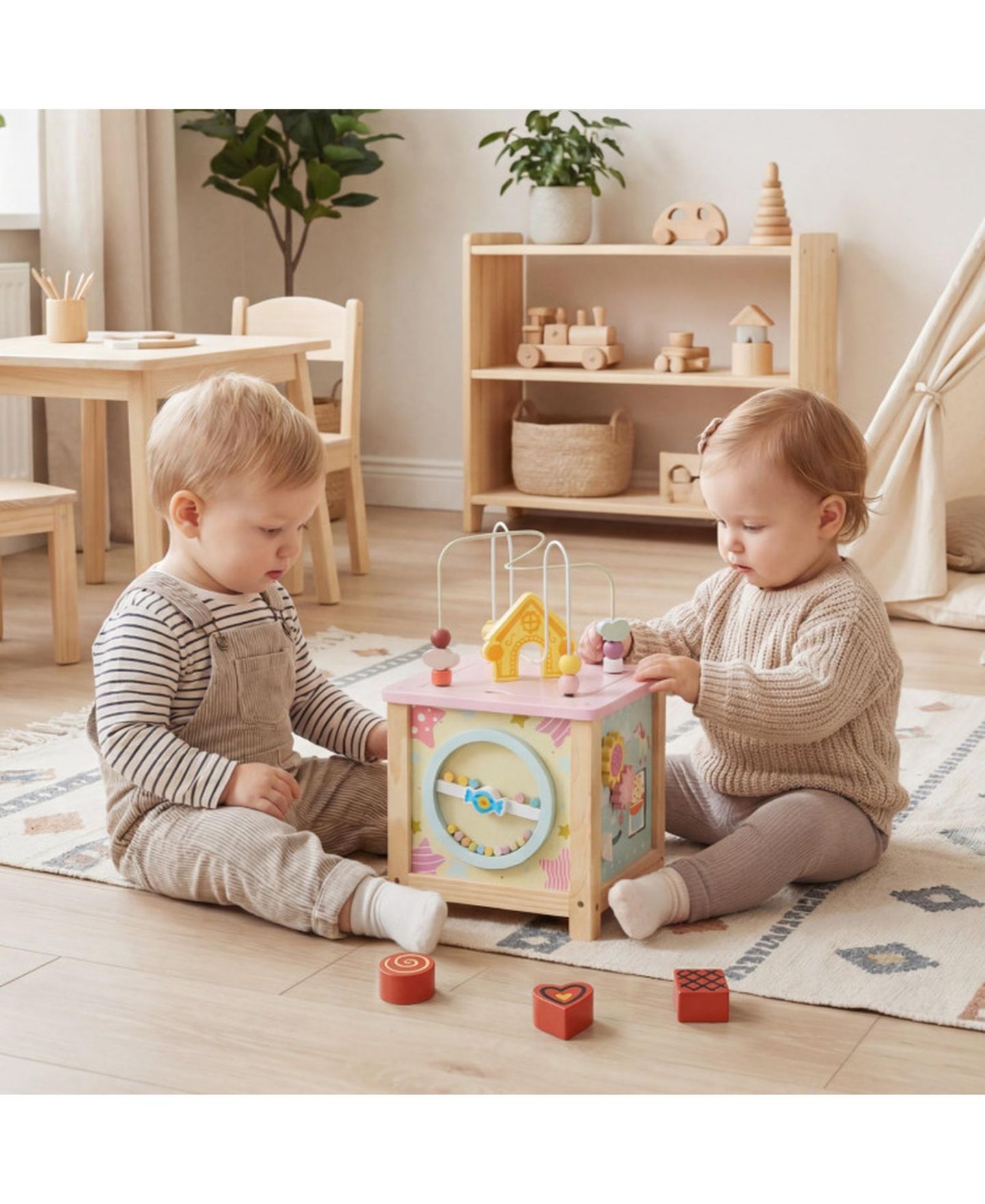 Детская игрушка SUGIFT Wooden Montessori Activity Cube Sensory Toy for Toddlers 18+ Months, цвет: Open Miscellaneous — фото 6