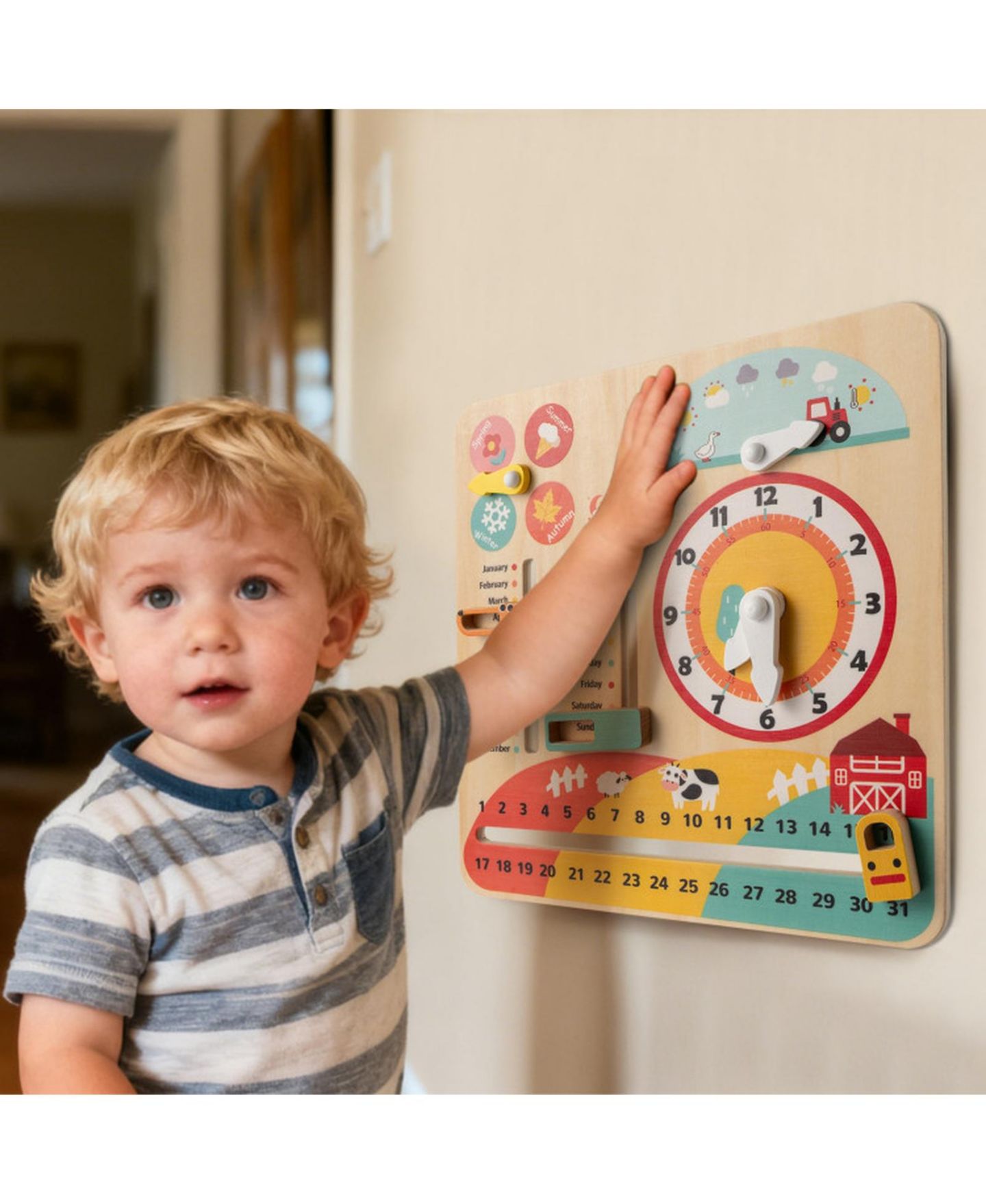 Детская игрушка SUGIFT Montessori Wooden Learning Clock for Time, Seasons & Weather, Ages 3+, цвет: Open Miscellaneous — фото 2