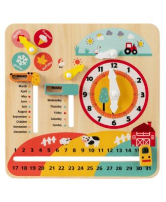 Montessori Wooden Learning Clock for Time, Seasons & Weather, Ages 3+