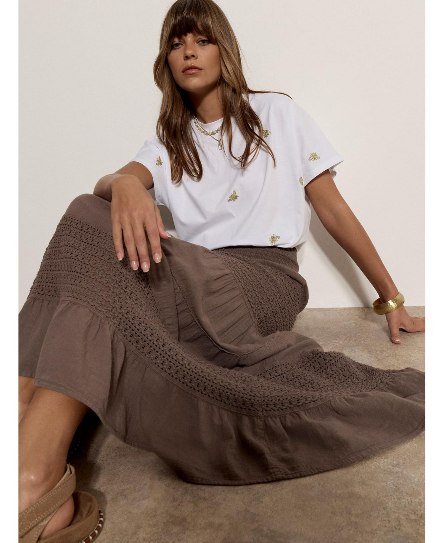 Women's Tiered Crochet Maxi Skirt