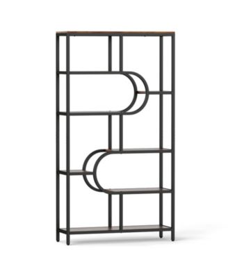 5-Tier Tall Etagere Bookcase with Open Storage Shelves and U-Shaped Design