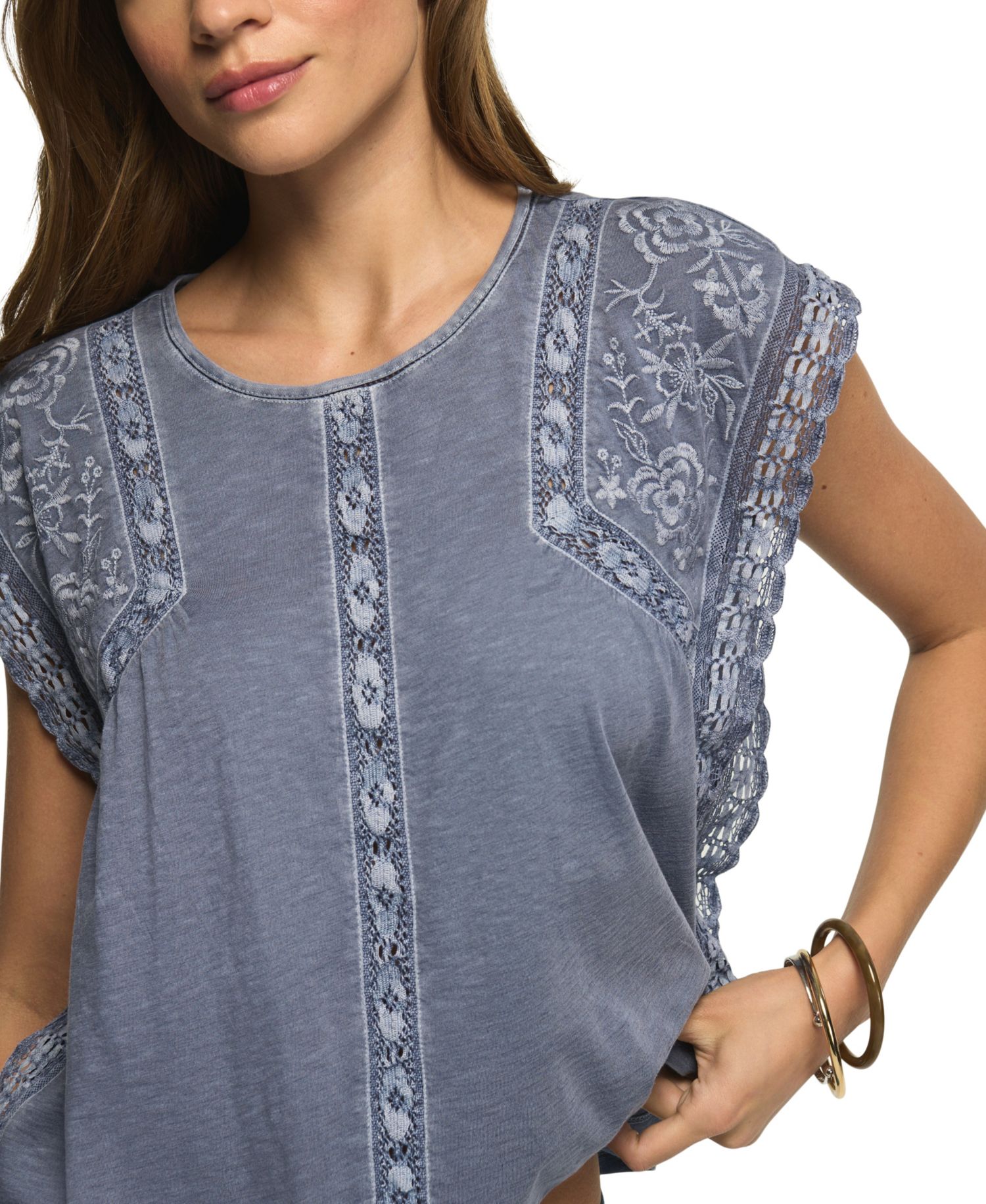 Women's Embroidered Short-Sleeve Boxy Cotton-Blend T-Shirt