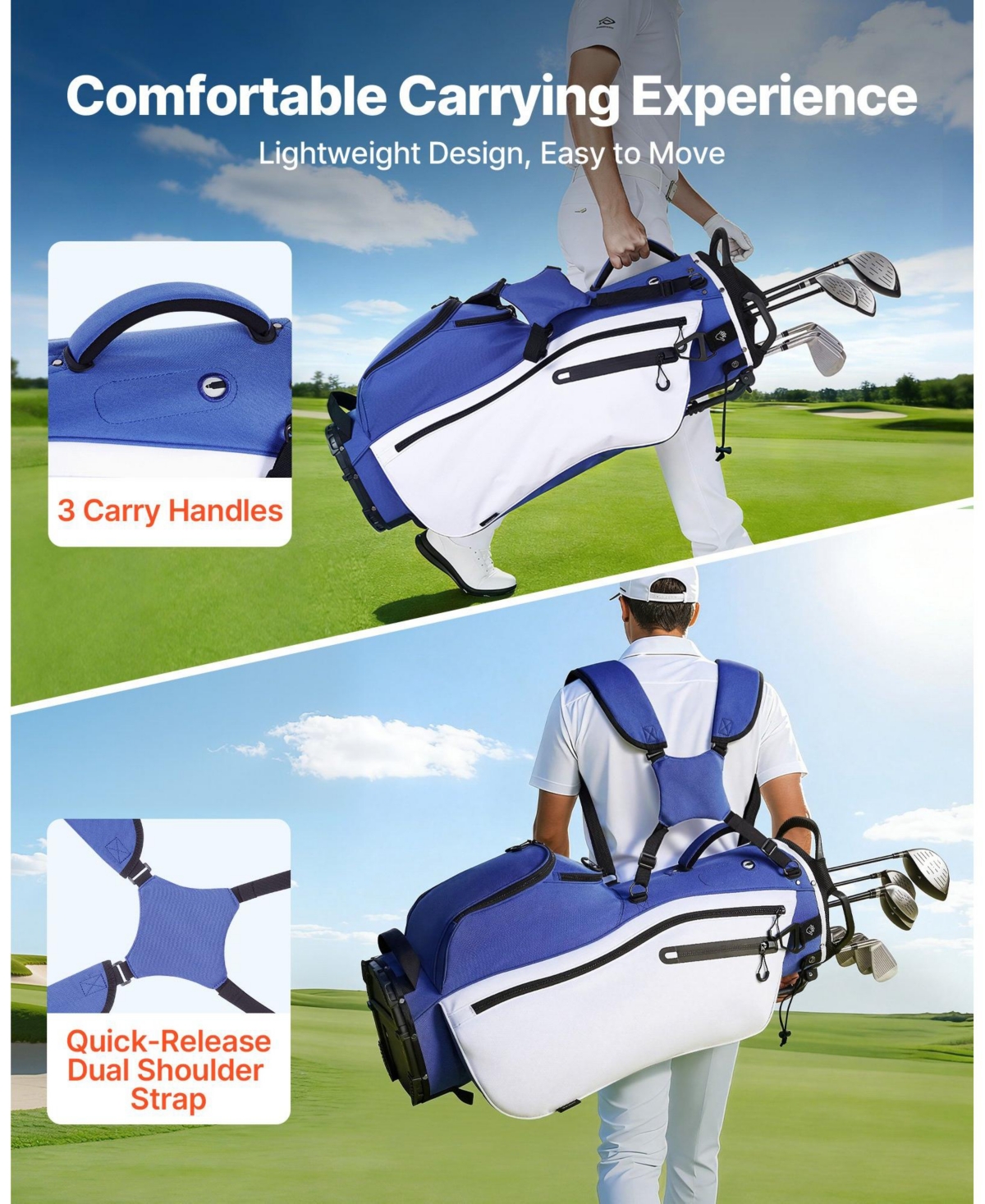 Hongge 7-Way Top Divider Golf Cart Stand Bag with Rain Hood